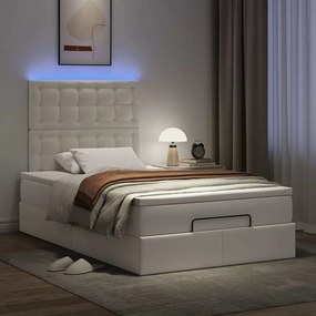 vidaXL Estrutura de cama otomana com colchão branco Couro falso