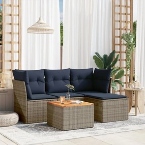 vidaXL 5 pcs conjunto sofás p/ jardim c/ almofadões vime PE cinzento