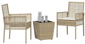 Conjunto de bistrô de jardim vidaXL com 3 peças e almofadas Bege em Ra