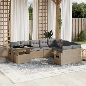 10 pcs conjunto de sofás p/ jardim com almofadões vime PE bege