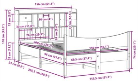 Cama sem colchão 150x200 cm madeira de pinho maciça