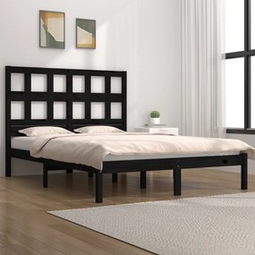 Estrutura cama casal pequena 4FT 120x190 cm pinho maciço preto