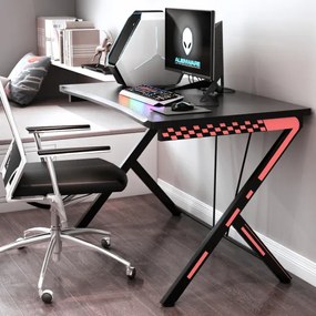 Mesa de computador Gamer com estrutura de metal em forma de R Mesa de jogos resistente para escritório e quarto 116 x 75 x 77 cm preta