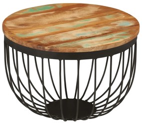 Mesa de centro Ø50x35 cm madeira recuperada maciça e aço