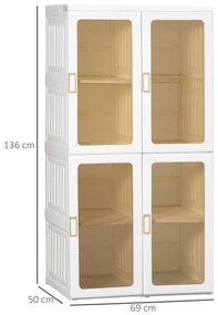 Armário de Roupas Dobrável Armário Portátil com 4 Portas Magnéticas 5 Prateleiras de Armazenamento e 1 Barra para Pendurar para Dormitório Corredor 69