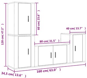 Conjunto móveis de TV 4 pcs madeira processada branco