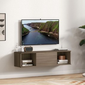 Armário de Parede Móvel para TV Suspenso com 2 Compartimentos Abertos e Porta Rebatível 120x30x29,5 cm castanho Escuro