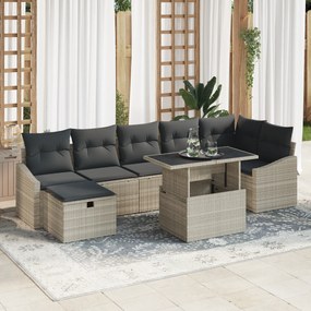 Conjunto de Sofá de 8 Peças para Jardim com Almofadas Marrom Claro Rat