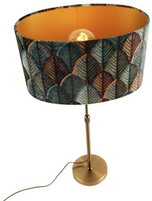 Candeeiro de mesa bronze com abajur oval de veludo com design de folha 35cm - Parte Moderno,Clássico / Antigo