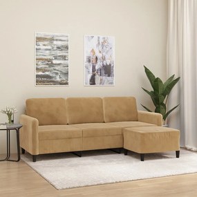 vidaXL Sofá de 3 lugares com apoio de pés 180 cm veludo castanho