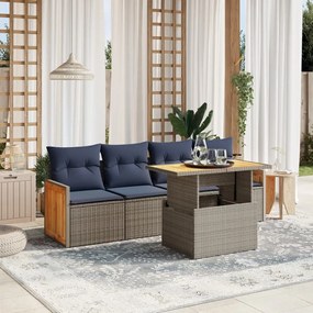 vidaXL 5 pcs conjunto sofás p/ jardim c/ almofadões vime PE cinzento