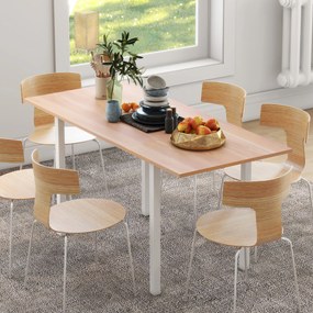 Mesa de jantar extensível, mesa de cozinha de design moderno com tampo grande para 6 pessoas e estrutura em aço castanho (CADEIRAS NÃO INCLUÍDAS)