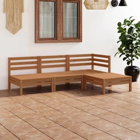 4 pcs conjunto lounge de jardim pinho maciço castanho mel