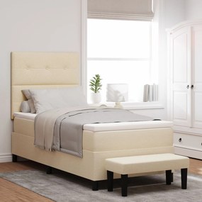 Cama Box Spring com Colchão &amp; Banqueta Creme 90x200 cm Tecido