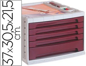 Bloco Classificador de Secretária 37x30,5x21,5 cm Bandeja Organizadora Superior 5 Gavetas Bordeaux Opaco