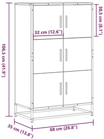 Armário alto 68x35x106,5 cm madeira e metal cinza sonoma