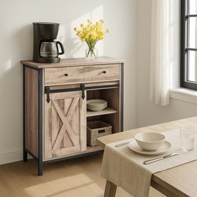 Aparador com porta de correr, armário de arrumação para sala de estar 70 x 30 x 80 cm castanho carvalho-preto
