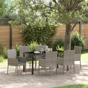 Conjunto de Jantar de Jardim com Almofadas Cinza Rattan Sintético