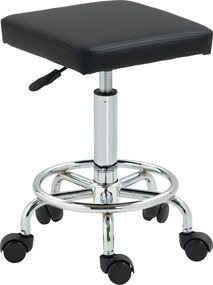 Banco Giratório com Rodas Altura Regulável 50-66 cm Assento Estofado em Imitação de Couro  34x34x50-66 cm Preto