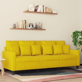 Sofá Cinha de 3 Lugares - Cor Amarelo - 198x77x80 cm- Em Veludo e Estr