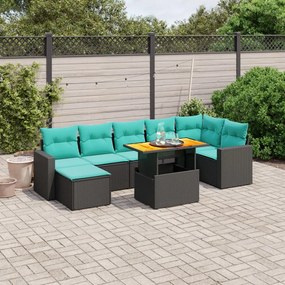 vidaXL 8 pcs conjunto de sofás p/ jardim c/ almofadões vime PE preto