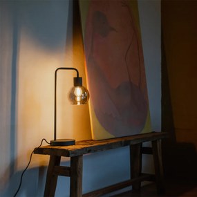 Candeeiro de mesa Art Deco preto com vidro fumê - Vidro