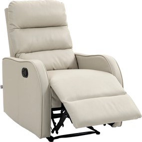 HOMCOM Poltrona Relax Reclinável Manual Revestida em PU com Apoio de Pés Retrátil Poltrona Reclinável até 160º 65x89x100 cm Creme | Aosom Portugal