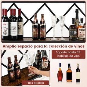 Garrafeira de parede para 39 garrafas de vinho Estante para vinhos com suporte para garrafas e 12 copos para cozinha Sala de jantar 100 x 25 x 45 cm C