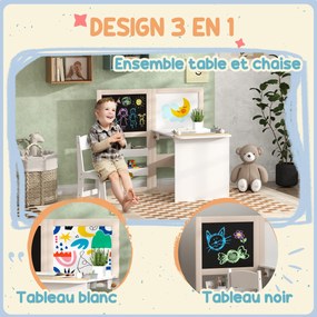 Mesa infantil com cadeira 3 em 1, com cavalete dobrável, prateleiras de arrumação e rolo de papel - 3 a 8 anos, branco