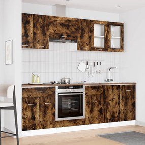 Conjunto de Armários de Cozinha 8 Peças Carvalho Fumado Madeira de Eng