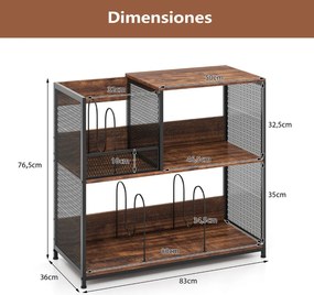 Armário para gira-discos de 3 níveis e para discos de vinil 83 x 36 x 76,5 cm com capacidade para 300 álbuns Mesa lateral com 3 divisórias Castanho