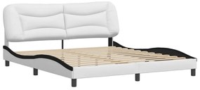 Estrutura de cama c/ cabeceira couro artificial branco e preto