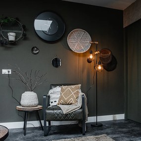 Candeeiro de pé rústico preto com madeira 2-luzes - Stronk