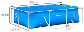 Outsunny Piscina Desmontável Tubular 252x152x65cm com Depuradora de Ca