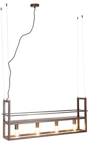 Candeeiro de suspensão industrial cor ferrugem com prateleira 4 luzes - Cage Rack