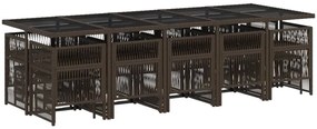 15 pcs conjunto jantar p/ jardim c/ almofadões vime PE castanho