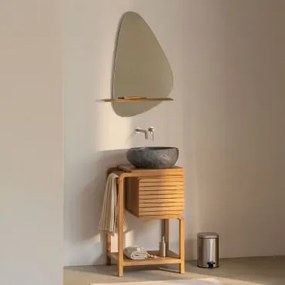 Conjunto De Móveis De Banheiro Em Madeira De Teca Bradley Irregular Em Cimento Preto ↔︎40 Cm Fedro & Irregular Com Prateleira - Sklum