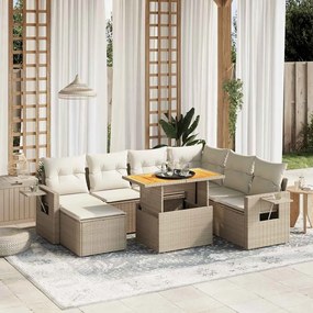 8 pcs conjunto de sofás p/ jardim com almofadões vime PE bege