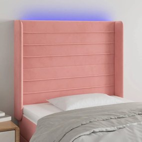 Cabeceira de cama c/ luzes LED veludo 83x16x118/128 cm rosa