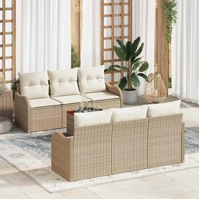 vidaXL Conjunto de Sofá de Jardim de 7 Peças com Almofadas Bege Poliéster Acácia
