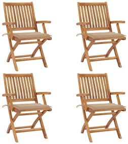 vidaXL Cadeiras de jardim dobráveis c/ almofadões 4 pcs teca maciça