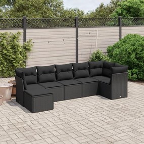 vidaXL 7 pcs conjunto de sofás p/ jardim c/ almofadões vime PE preto