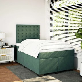 Cama boxspring com colchão 120x190 cm veludo verde-escuro