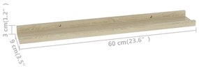 Prateleiras de parede 4 pcs 60x9x3 cm carvalho sonoma