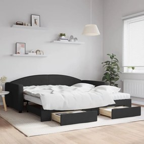 Sofá-cama com gavetão e gavetas 100x200 cm tecido preto