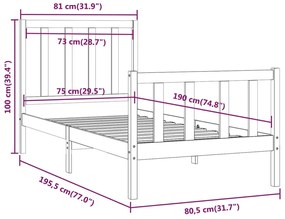 Estrutura cama pequena solteiro 75x190 cm madeira maciça branco