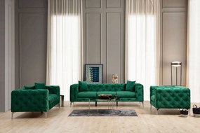 Sofá de 3 Lugares com Pernas em Metal Cromado – Francisca – Verde – 23