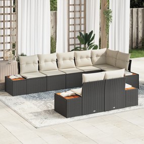 vidaXL Conjunto de Sofá de 8 Peças com Almofadas em Preto Rattan Poliéster Acácia