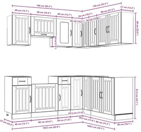 11 peças armário de cozinha conjunto Kalmar brilho branco