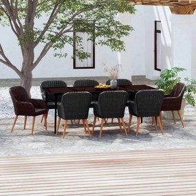 vidaXL 9 pcs conjunto de jantar para jardim com almofadões preto